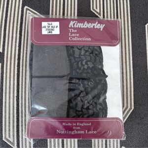 VTG NWT Kimberley Black Tulle Nottingham Lace Backseam
Thigh Highs Size L
